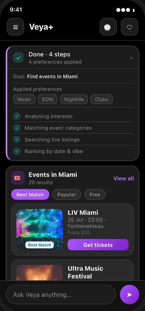 Veya+ finding events in Miami from your music and nightlife preferences